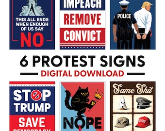 Anti-Trump Protest Sign Bundle: Resist Poster, No Kings Wall Art - 6 Designs (Digital Download)