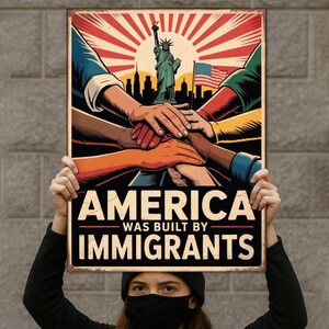 America was built by immigrants protest sign, Abolish ICE Protest Sign, Keep Immigrants Deport Racists Protest Sign, Anti ICE Protest Sign, ICE Equals American Gestapo Protest Sign,  No Kings in America Protest Sign, NOPE Anti Trump Protest Sign, Social Justice Sign, Lady Liberty Poster, Liberal Democracy Sign, Anti-Trump Rally sign, No To Fascism, Political Activist Poster, Stop Trump Protest Poster, Save Democracy Sign, Human Rights Political Sign, 4th July Protest Sign, 17 July Protest Sign
