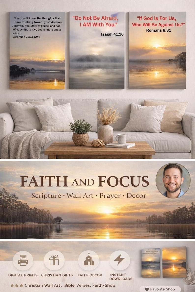 Wall Scripture Christian Wall Art Set of 3 | Bible Verse Nature Photography | Faith ...