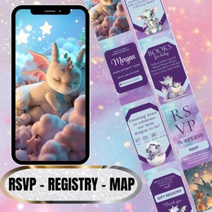 Dragon Baby Shower Invitation | Purple Pastel Hatchling Theme | Editable RSVP Tracker, Countdown Timer, Registry & Map Link | Canva Template