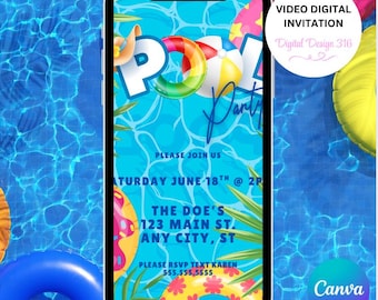 Pool Party Video Invitation | Summer Birthday Invite for Phone | Editable Digital Download | Animated Invitation