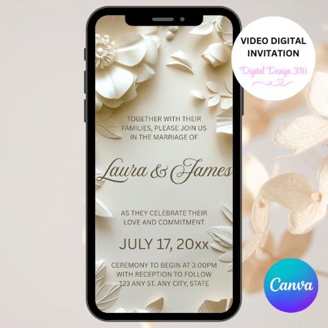 Invite Text Elegant Phone Wedding Invitation Template, Editable Mobile Wedding ...