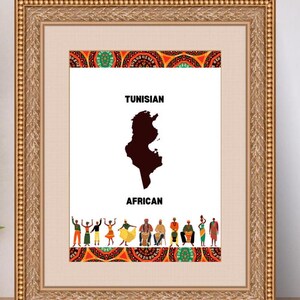 Art mural tunisien et africain, affiche de carte de la Tunisie minimaliste