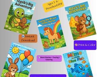 Animal Story & Coloring Book Bundle: Ages 3-6 (PDF Download)