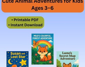 3-in-1 Vorschul-Geschichten- und Malbuch für Kinder im Alter von 3–6 | Süße Tierabenteuer | Druckbares PDF-Bundle