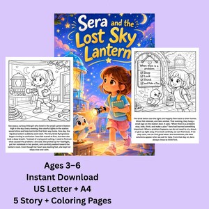 May include: Printable problem-solving story and coloring book for ages 3-6. The cover features a girl with a lantern, with coloring pages and text that teaches kids to stay calm, think, and solve problems.
