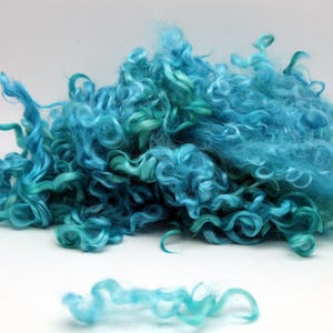 1oz. Teeswater Turquoise Wool locks. Wool Curls, Teeswater lamb&#39;s wool locks, 4-5in, lustrous locks. A11125