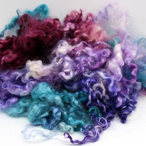 1oz. Wensleydale 6–7-inch dyed multi-colored wool locks. Felting, spinning locks, doll locks, long, soft and lustrous A12225