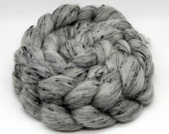 Hand dyed merino top for spinning. 4 oz. Grey Tweed South American wool viscose blend top/roving. For spinning or felting, crafting. A81222