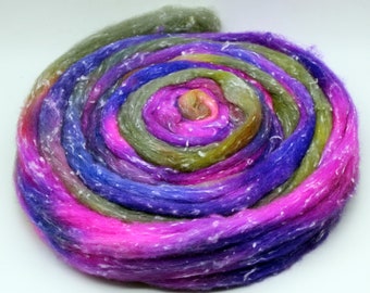 Merino Wool Top with viscose hand dyed: 4.1oz Spinning Fiber, Felting Supply
