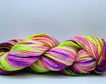 Handdyed Superwash Merino, Columbia, CVM, Romney worsted wool yarn. Hand dyed yarn with fluorescent colors for knitting, crocheting. A11721