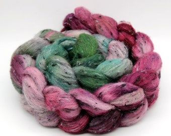 Hand dyed merino top for spinning. 4.2oz. Dyed Tweed South American wool viscose blend top/roving. For spinning, felting, crafting. A81722