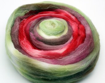 Bamboo Targhee Silk roving-Hand dyed very soft Targhee bamboo silk spinning top. 4oz of pure softness, FREE SHIPPING C102421