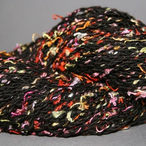 Confetti Handspun Art Yarn: Black Wool with Recycled Cotton