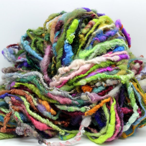 Bulky Art Yarn, Mixed wool, silk and other fiber. core spun on silk. Knitting yarn 9oz. 88yards 4-5wpi, OOAK yarn, A42924