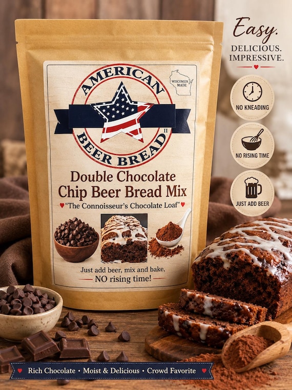 Double Chocolate Chip Beer Bread Mix – Just Add One Beer! Rich, Moist Chocolate Bread