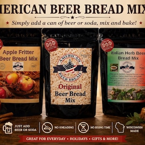 Beer Bread Mix Sampler:  Italian Herb, Apple Fritter, Original White, No kneading/rising time!