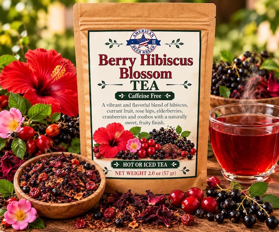 Berry Hibiscus Blossom Loose Leaf Tea | Caffeine Free | Fruity Herbal Tea | Hand Blended in Wisconsin | 2 oz