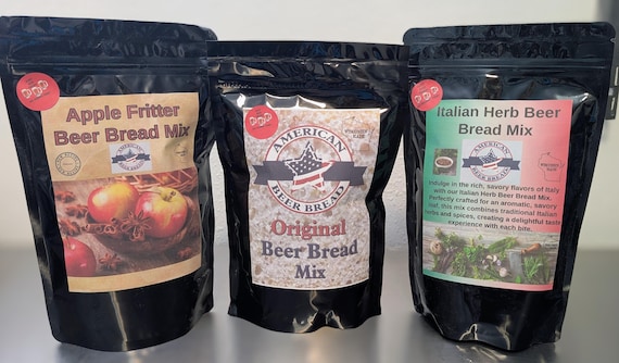 Beer Bread Mix Sampler:  Italian Herb, Apple Fritter, Original White, No kneading/rising time!