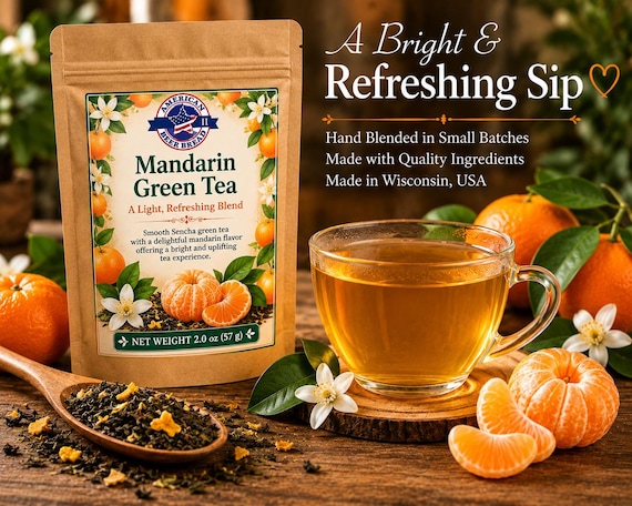 Mandarin Green Loose Leaf Tea | Refreshing Citrus Green Tea | Hand Blended in Wisconsin | 2 oz