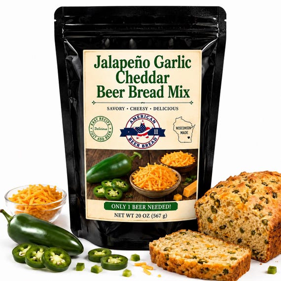 Jalapeno Garlic Cheese Beer Bread Mix - Just Add One Beer! Easy Homemade Savory Bread
