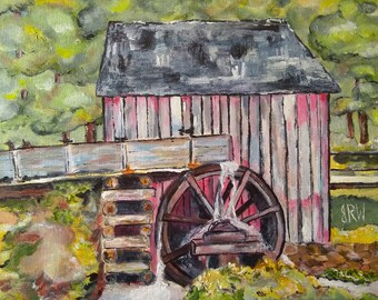 Mill Painting - Old Mill in the Cove - Original Painting - 14 x 11 Painting - Mill in the Woods - Cabin Art - Impressionism - Cades Cove Art