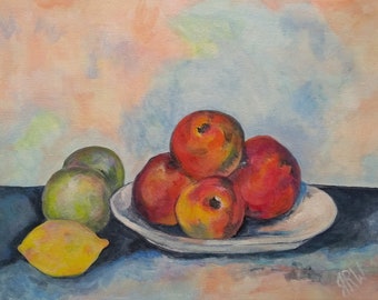 Bodegón Fruta Original Pintura - Bodegón Manzanas - Arte de Cocina - Estudio Paul Cézanne - Pintura Fruta - Pintura Comedor