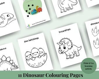 Livro de colorir de dinossauros para crianças | 11 páginas para imprimir | PDF para aprendizado pré-escolar e jardim de infância