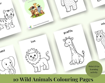 Wild Animals Colouring Book for Kids | 10 Printable Pages | Preschool & Kindergarten Learning PDF