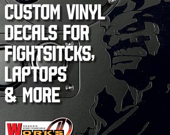 Anpassade vinyldekaler - Din logotyp eller konst på Fightsticks / Bilar / Glas / Laptops / Flaskor