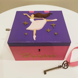 Personalized Ballerina Music Box - locking with key, customizable-3D printed, hand painted