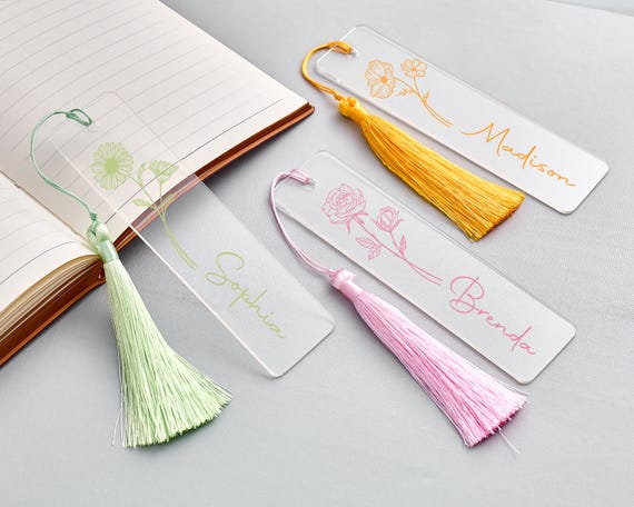 Custom Birth Flower Bookmark, Name Bookmark with Tassel, Reader Bookmark,Booklover Gifts, Acrylic Bookmark,Gift for Her