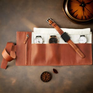 Personalized Leather Watch Roll: Travel Watch Case, Monogrammed Storage
