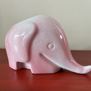 Mid century pink elephant planter, MCM retro ceramic animal plant pot, vintage pottery pencil jar, small trinket pot, Hoechst elephant style