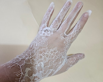 Fairy white lace tulle gloves, long bridal gloves, classic bridal gloves