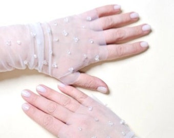 Fingerless tulle gloves with flowers, handless tulle gloves, gloves for weddings, bridal gloves, bridal accessories