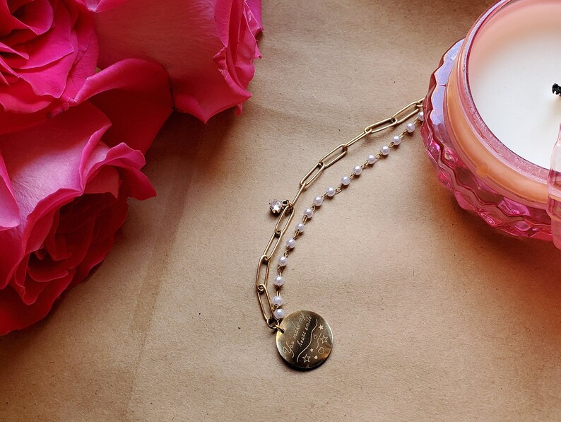 pearl necklace bridesmaid gift Stainless still gold plated necklace with fax pearls and coin charms necklace for women birthday gift