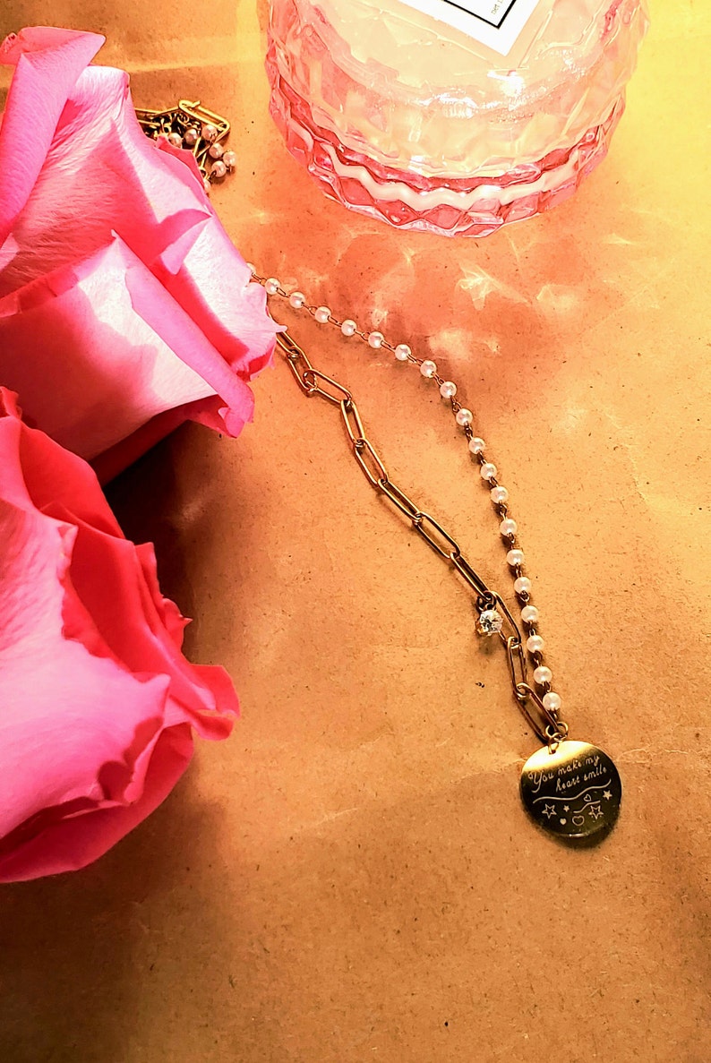 pearl necklace bridesmaid gift Stainless still gold plated necklace with fax pearls and coin charms necklace for women birthday gift