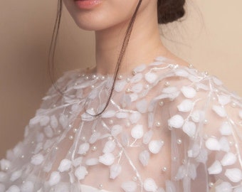 Tulle capelet with pearls and branches, tulle bridal cover up, bridal wrap, bridal accessory, bridal poncho