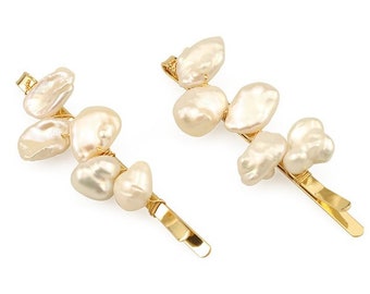 Pearl hair barrette | Brass hair clips | Barrettes for brides | bridal hairclips | Hair accessories for women | Vintage Pearl Hair clip
