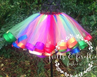 Rainbow Ribbon Tutu/Tulle Skirt/Skirt/Cosplay Costume/Festival Clothin/Birthday Gift/Baby Gift/Tutu Skirt/Ballet Tutu/Halloween/Ballet Skirt