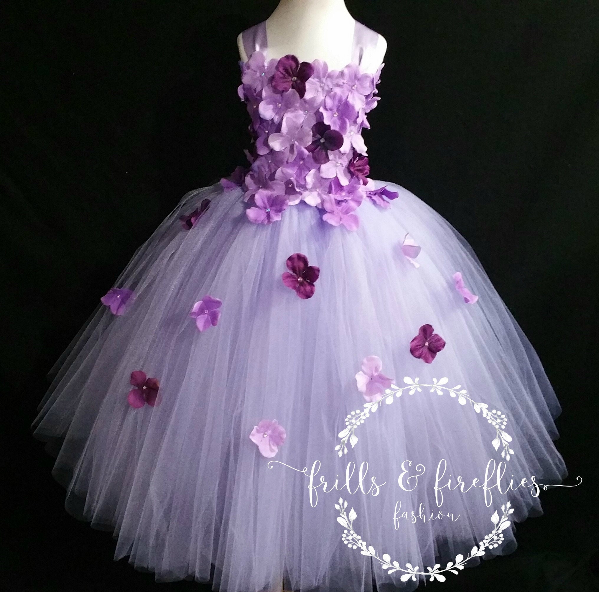 IVORY//PLUM PURPLE SPAGHETTI STRAPS WEDDING FLOWER GIRL DRESS 12M 2 3//4 6 8 10 12