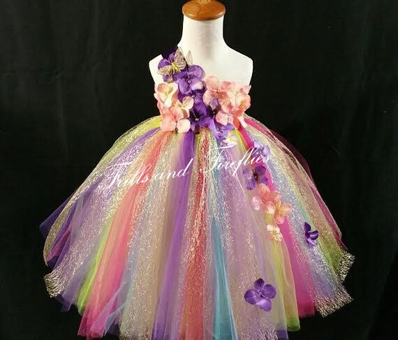 rainbow flower girl dress