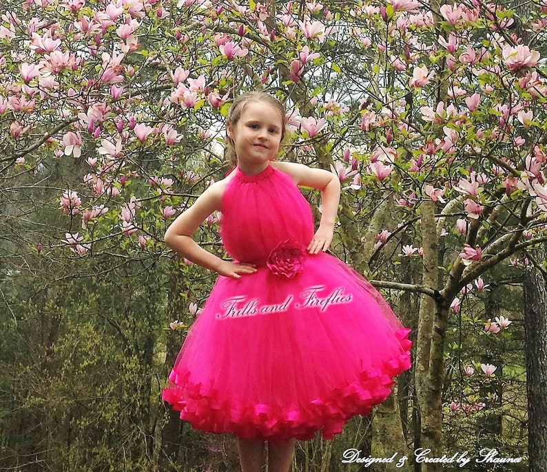 Bright Pink Flower Girl Halter DressBridesmaid DressGirls DressesProm DressSummer DressSimple Wedding DressFormal DressWeddingGift