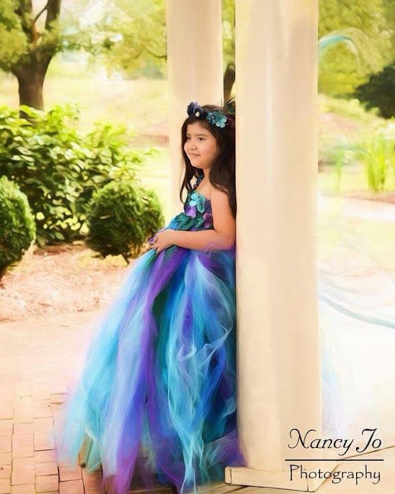 Peacock Colored Flower Girl Dresses