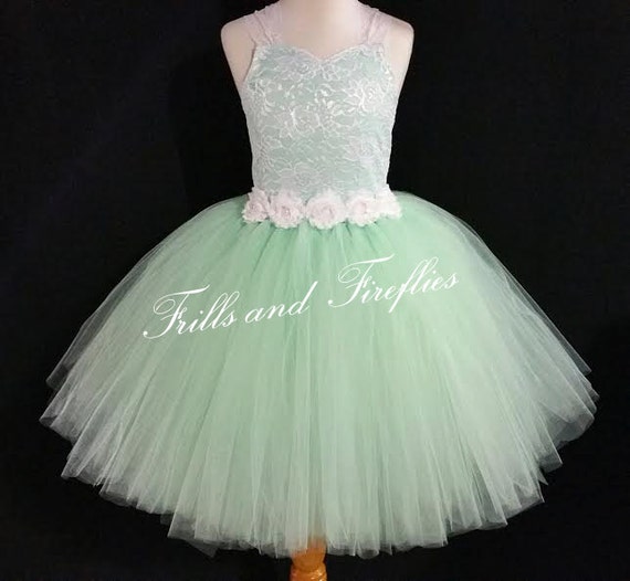 green and white flower girl dresses