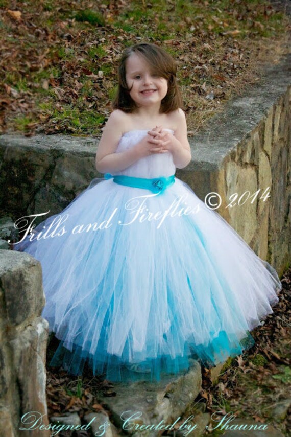 White Bright Blue Flower Girl Dress Bridesmaid Dress Girls Etsy