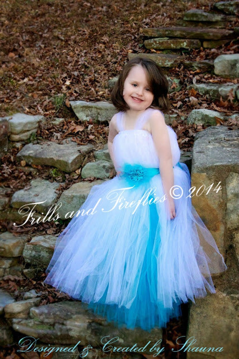 White Bright Blue Flower Girl Dress Bridesmaid Dress Girls Etsy