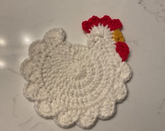 Handmade Crochet Chicken Coaster, Farmhouse Kitchen Decor