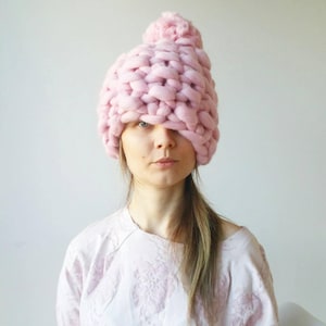 Pink Chunky Pom Pom Knit Hat